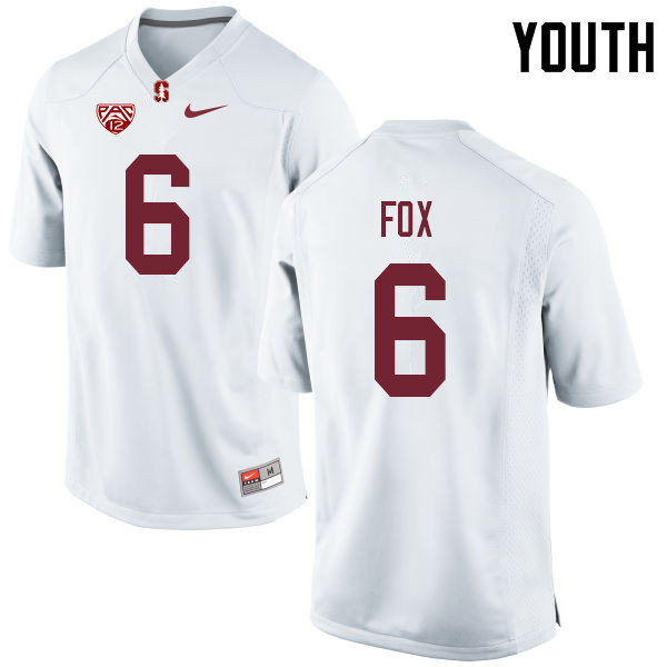 Youth #6 Andres Fox Stanford Cardinal College Football Jerseys Sale-White - Click Image to Close